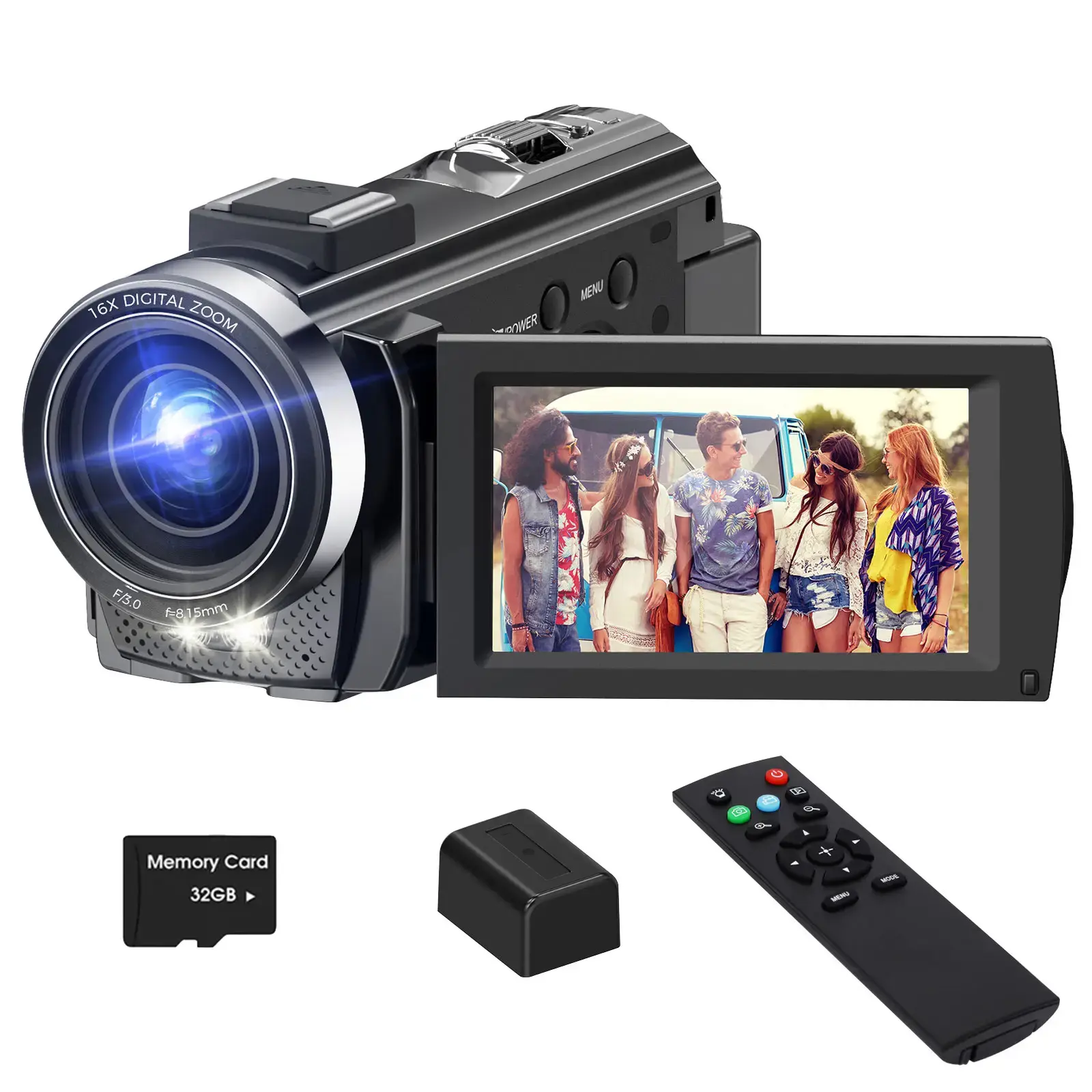 Video Camera YouTube Vlogging Camera Recorder FHD 1080P 24.0MP 3.0 Inch 270 Degree Rotation Screen 16X Digital Zoom Camcorder with Microphone,Remote Control summerwins