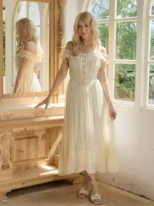 Blanche Garden Corset Dress-Grad Dress Graduation Dress Summer Outfits Vacation Llowy Elegant Maxi  Casual Womenswear Feminine Piece Soft Lace Basic Shortsleeve
