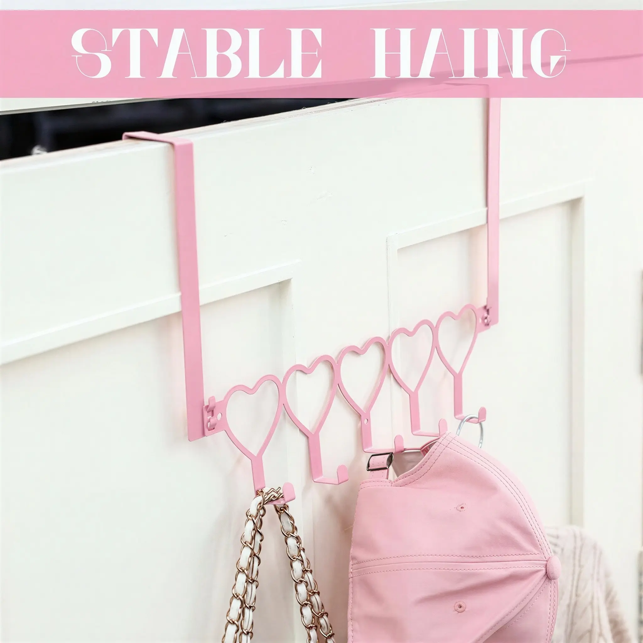 Heart Door Hook with 5 Hooks, No Drilling Design, Ideal for Bedroom Storage, Shower Towel Hooks, Robe Hooks for Bathrooms, Door Towel Hanger, Hang Towels, Bathrobes, Coats, Space-Saving Solution