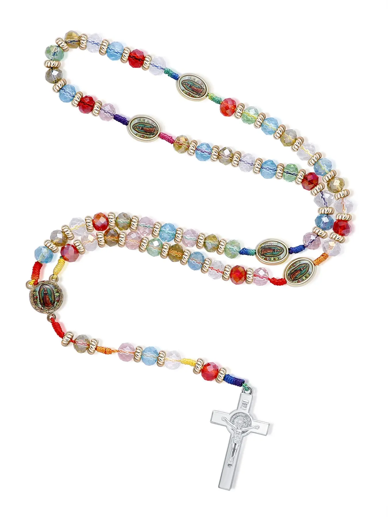 Easter Colorful Cross Decor Y Shaped Mexican Necklace for Women, Trendy Necklace, Beaded & Cross Necklaces for Gift, Jewelry for Daily Decoration, Rhinestone Pendant Necklace, Necklets, Decorative Necklace