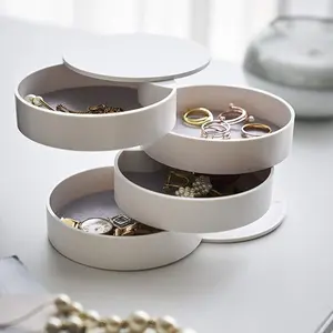 Rotating Jewelry & Cosmetic Storage Box, Manual Non-Electric Solution, Provides Ample Desktop Space for Organizing Accessories