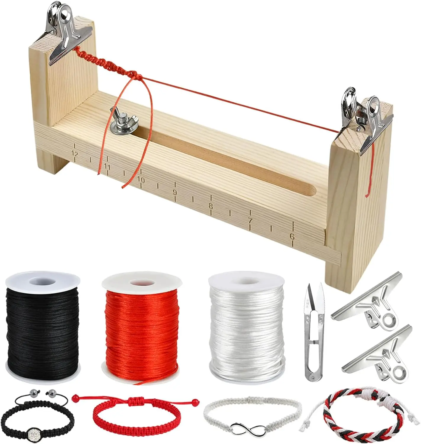 Paracord Bracelet Jig,  Bracelet Maker with 3 Rolls Nylon String, 1.5mm Nylon Cord for  Making, Lanyards, Chinese Knot (Black, White, Red)