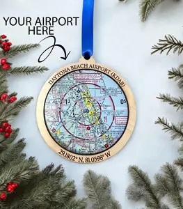 Personalized VFR Sectional, Airport Map, Airspace,  Aviation Gifts, Pilot gift, pilot ornament, Airplane Ornament.
