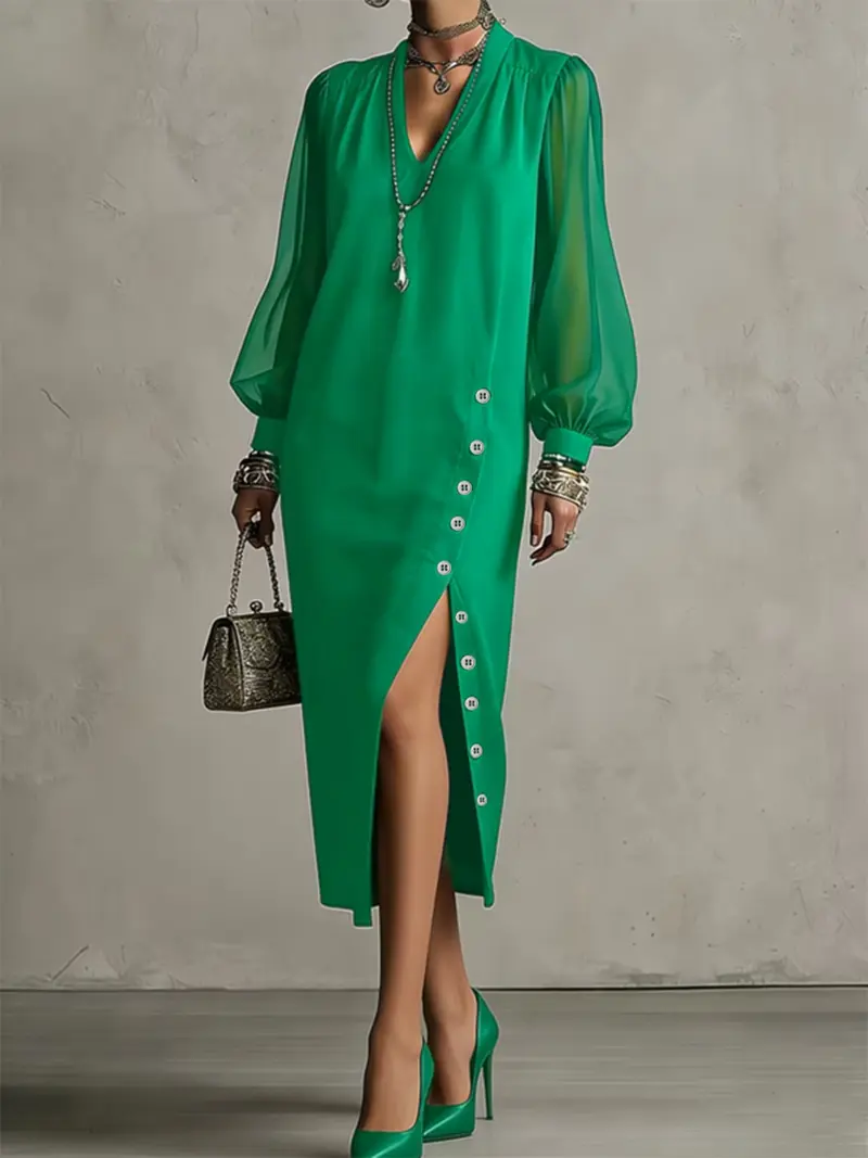 farm rio green midi dress Kelly Green Bubble Sleeve Dress – Fashion Cupcake main image 0