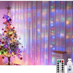 1set 9.84ft LED Curtain Fairy Lights, 300 LED Remote Control 8 Modes Remote & USB Plug In Fairy Curtain Lights， Window Wall Hanging Curtain String Lights for Bedroom Backdrop Wedding Party Xmas Indoor & Outdoor Decoration