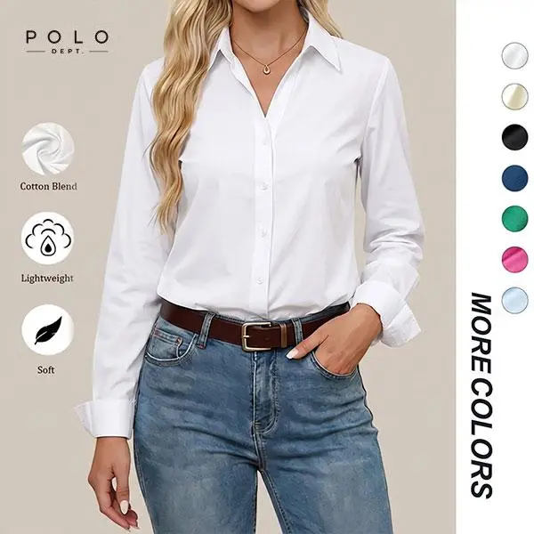 POLO Dept. Women’s solid-color long-sleeve shirt for spring and autumn, button design, new slim fit for everyday wear with a street style, casual office blouse