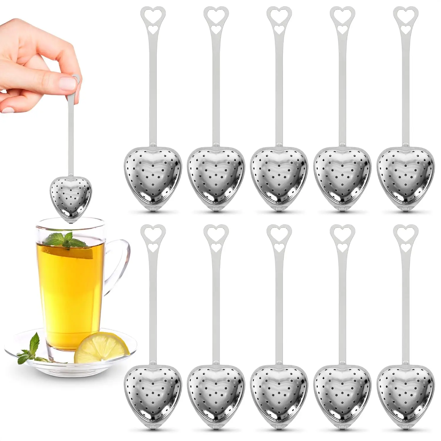 10-Pack Heart-Shaped Tea Infuser Spoon Set - Loose Leaf Strainers and Tea Diffusers, Perfect Steepers for Loose Brews, Cute Kitchen Accessories