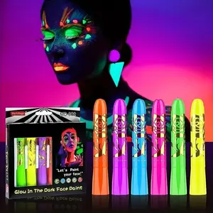 6 UV Black Light Glow Face & Body Paint Crayons, Neon Fluorescent Makeup Sticks for Sports Events, Halloween, Club, Christmas and Other Parties