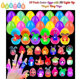 24-Pack Magical Easter Eggs with 3D Light-Up Finger Ring Toys - Glow-in-the-Dark Easter Basket Stuffers, Kids' Capsule Toy Gifts