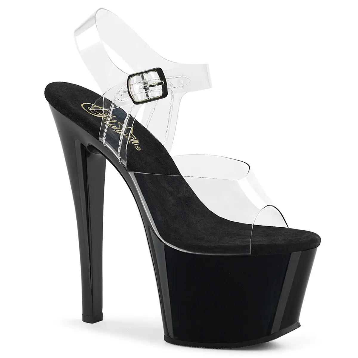 Pleaser Sky-308 Women's High-Heeled Platform Shoes - Clear/Black, Classy, Elegant Fashion Party Footwear with Platform Sole for Versatile Season Use