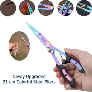 Professional fishing kit, including a 21-cm stainless steel colored pliers, a storage bag, and a fishing lanyard; outdoor leisure gear; the perfect gift for fishing enthusiasts