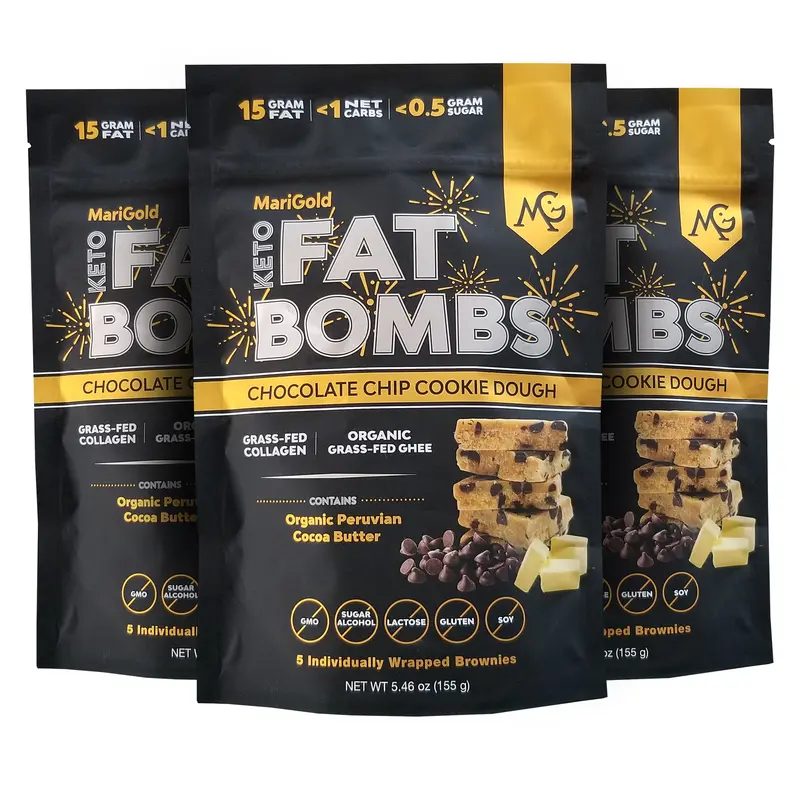 MariGold Keto Fat Bombs | 3 Pack (15 Bars) | Chocolate Chip Cookie Dough | Collagen-Rich, Low Sugar,  Gluten-Free, Non-GMO | Buy Now for a Healthy Protein Snack