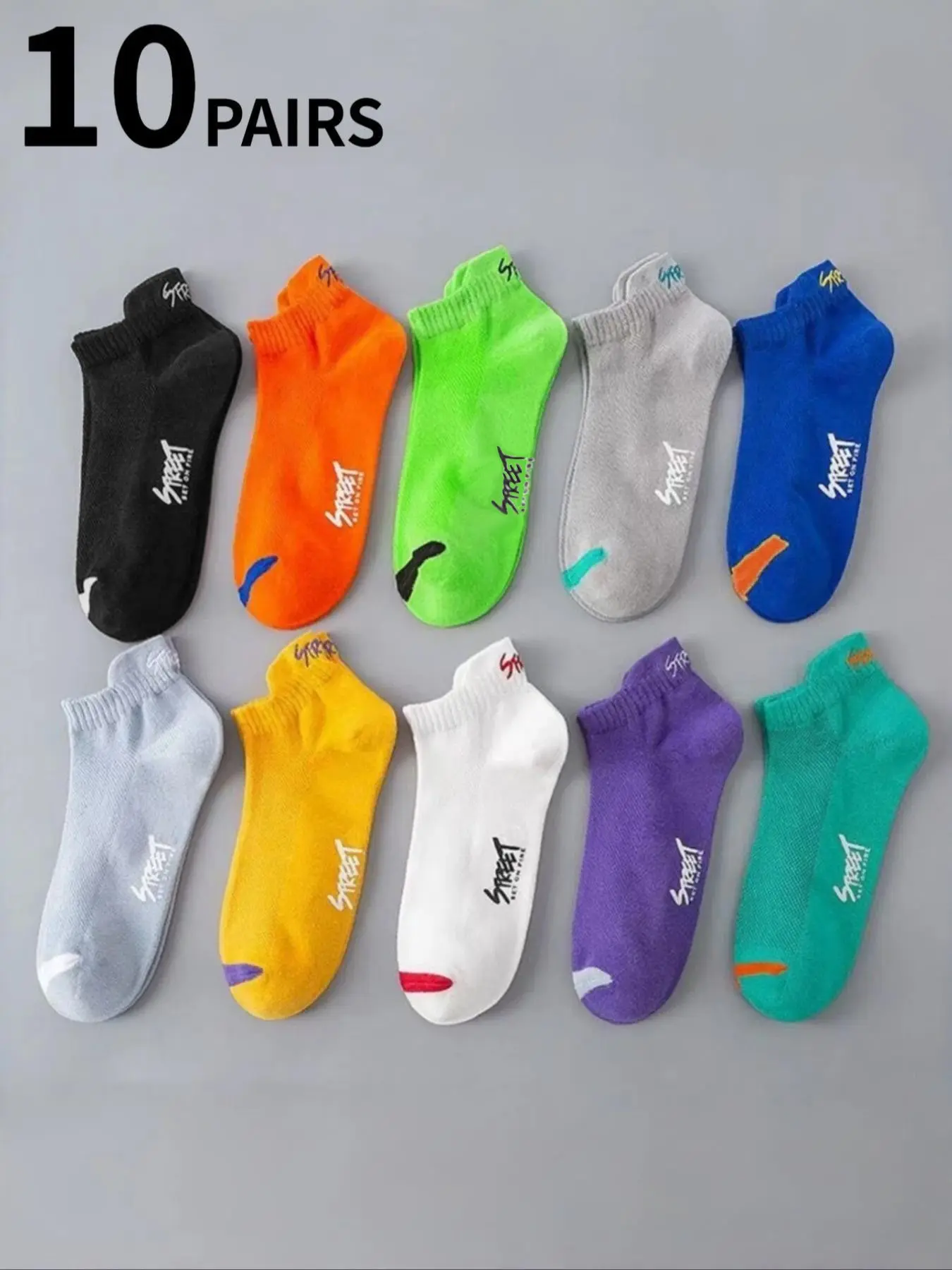10-Pair Pack of Solid-Color Men's Letter Print Athletic Socks Workout Socks Sports Socks Sports Running Socks Comfortable and breathable design with moisture-wicking fabric Perfect for outdoor activities, suitable for all seasons