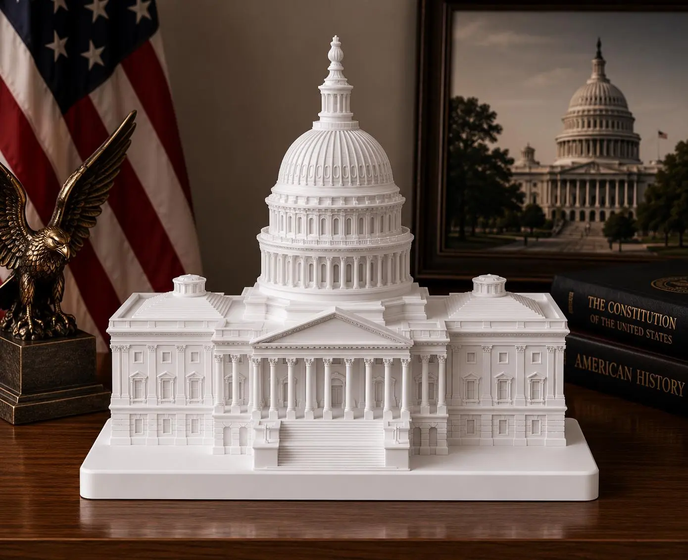 US Capitol Model, 3D Printed Landmark Sculpture, Patriotic Home Decor, Office Desk Display, Architecture Gift