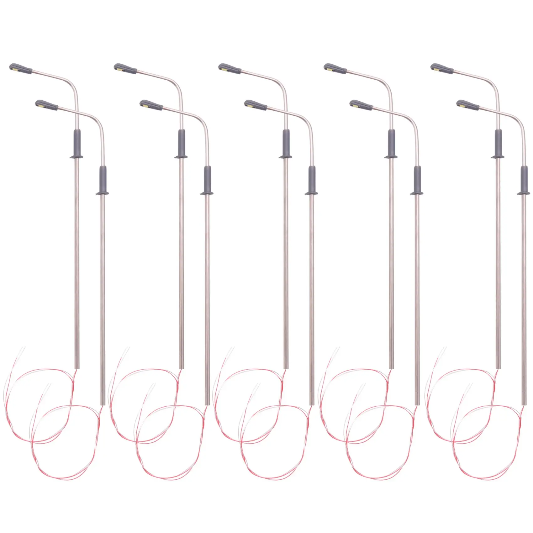 10-Piece Single-Head Pear-Shape Steel LED Lights Model Lamp with Wires, for 1:100 Train Layout Landscape & Used in Photography Illumination