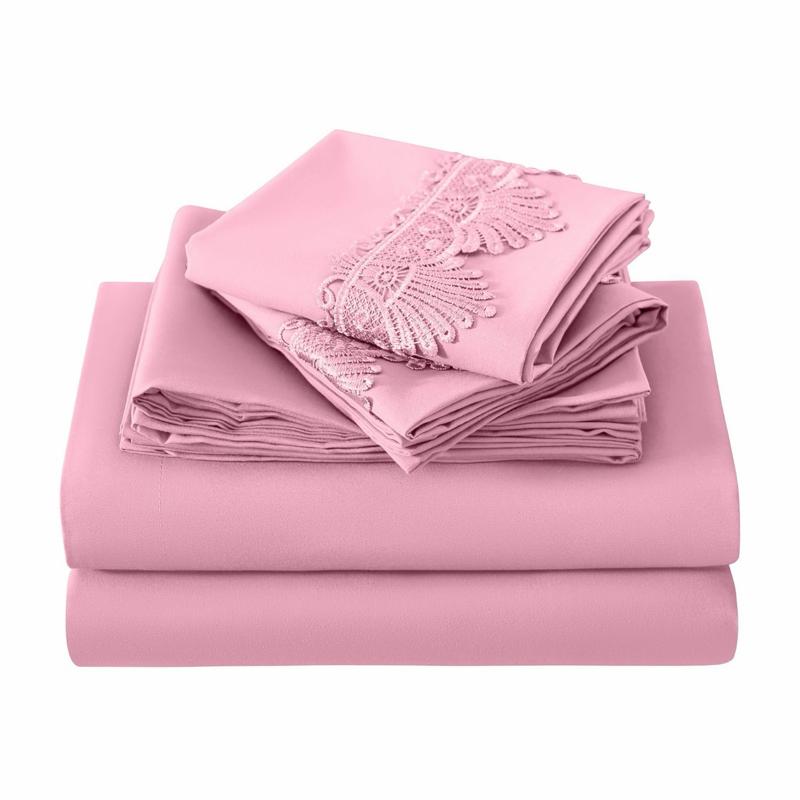 Luxurious Orange Bed Sheet Set with Elegant Lace Detailing for a Comfortable Sleep Experience. King size