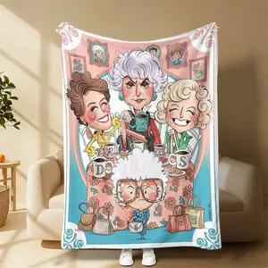 Golden Girls Classic TV Show Theme Flannel Blanket Soft Comfortable Warm Throw for Living Room Bedroom Sofa Decorative Retro Cartoon Pattern Printed Blanket Fan Collection Souvenir Gift