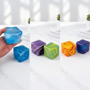 【KUTU】5cm Soft Jelly Texture Sensory Cube Collection - Fidgets Squishies Stress Relief Set, Assorted Swirl & Solid Cubes for Desk Fidget, Focus Support