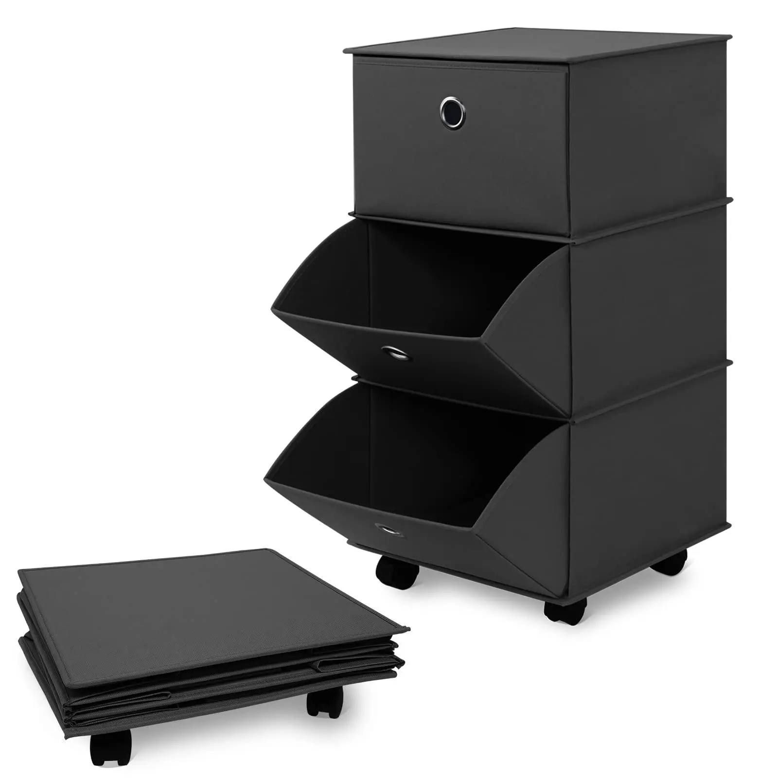 MULISOFT Fabric Dresser with 3 Drawers, Rolling Fabric Storage Drawers, Easy-Pull Fabric Storage Dresser, Folding 3-Drawer Storage Cabinet for Bedroom, Closet, Entryway, Hallway, Nursery, Office