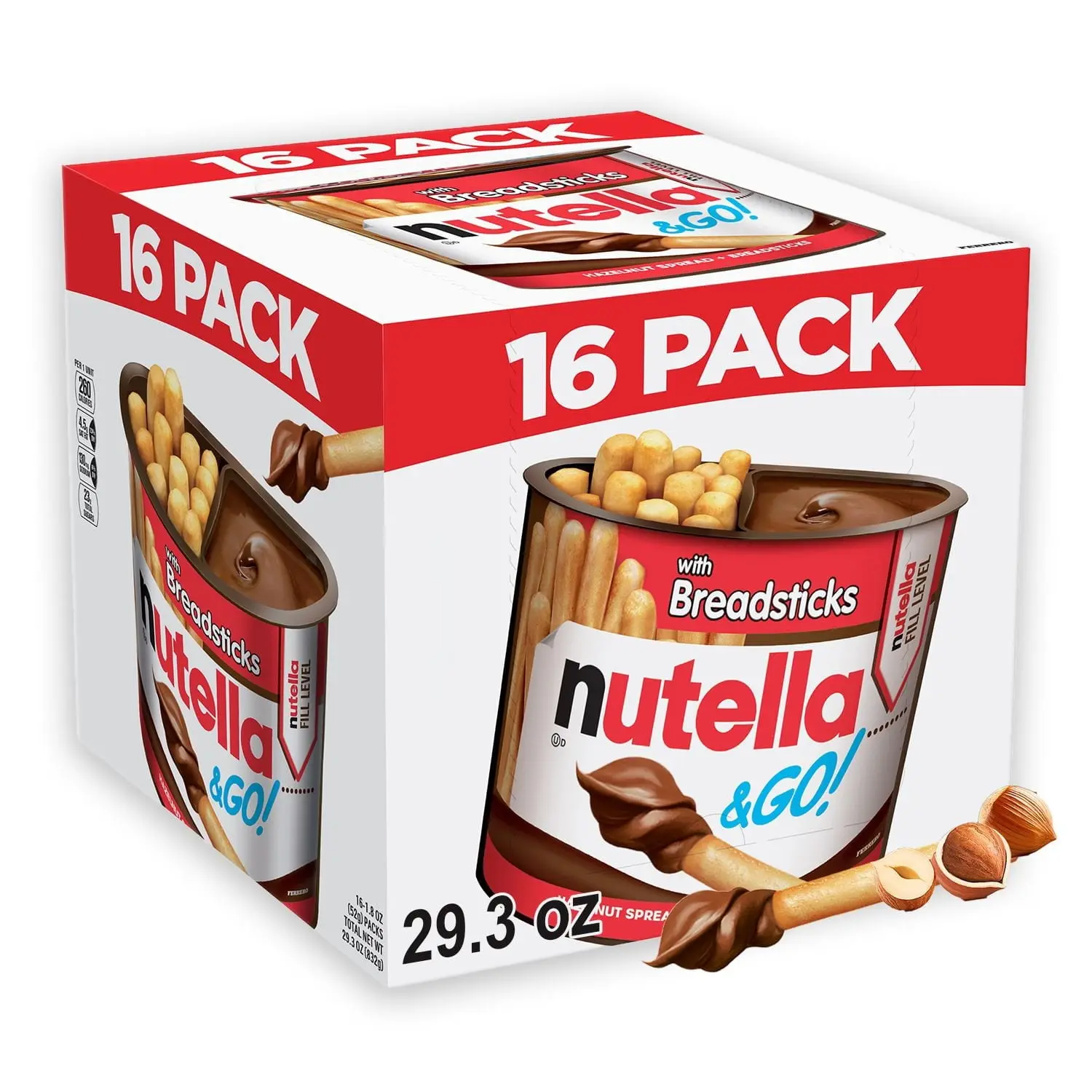 Nutella & GO! Hazelnut and Cocoa Spread with Breadsticks 1.8 oz 16 Pack Snack Box
