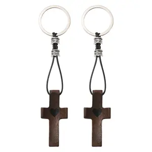 2PCS Wooden Cross Keychain Set, Heart Connected Handheld Pocket Cross Keychains, Baptism Encouragement Gift, Stress Relief Christian Christmas Gift for Men Women