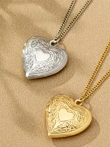 Vintage Heart Locket Necklace Gold & Silver Intricate Design for Everyday Wear or Gift