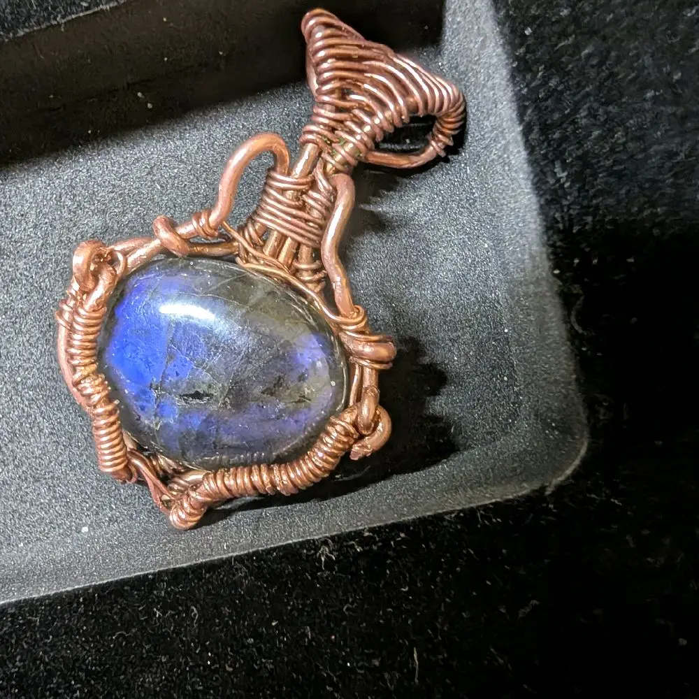 Deep Blue Labradorite in Copper - Wire Wrap Pendant - Handmade Jewelry -