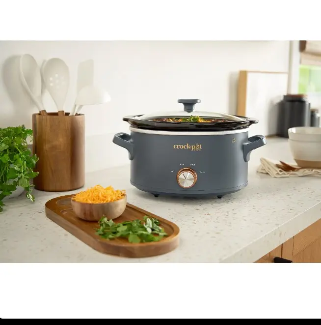 Crock-Pot Manual 4 Quart Slow Cooker Mussel Gray Glass Lid Removable Stoneware Pot High Low Warm Control Slow Cooker