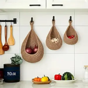 3pcs Hanging Basket Fruit and Vegetable Storage Hook, suitable for kitchen use, serves as a garlic and onion rack, and can be used for home and dining room decoration.