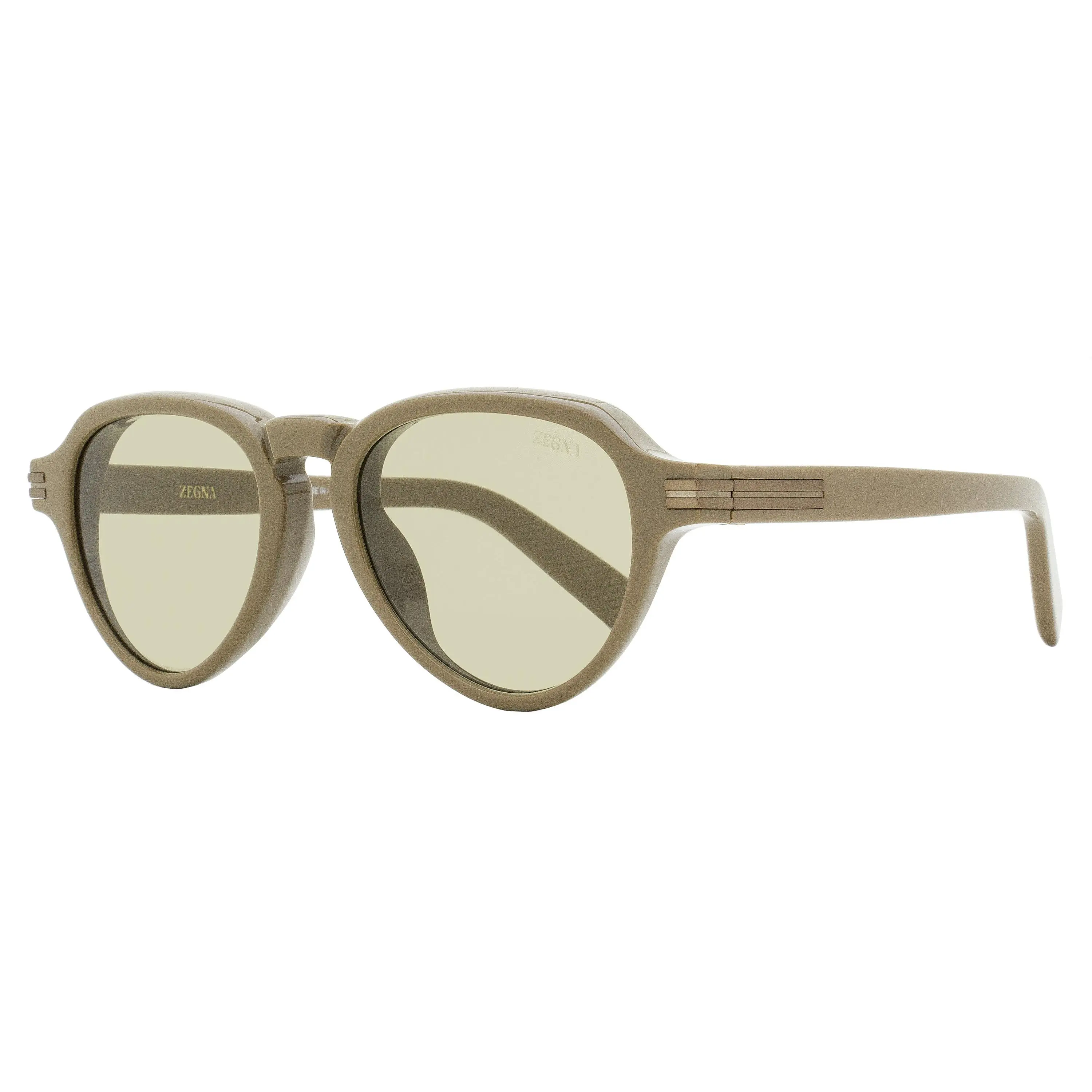 Zegna Luxury & Innovation Aviator Sunglasses, EZ0252 45E Light Brown 51mm Acetate Frames, 232 Road Brand Mark, Anti-Slip Texture, Luxury And Innovation, Uv Protection, Pilot