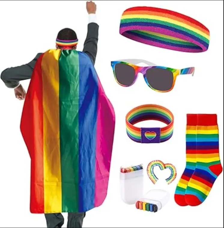 Gay Pride LGBTQ Accessories, Rainbow Flag Cape Face Paint Sunglasses Headband Socks for LGBT Lesbian Women Men Party Parades Celebrations Decor