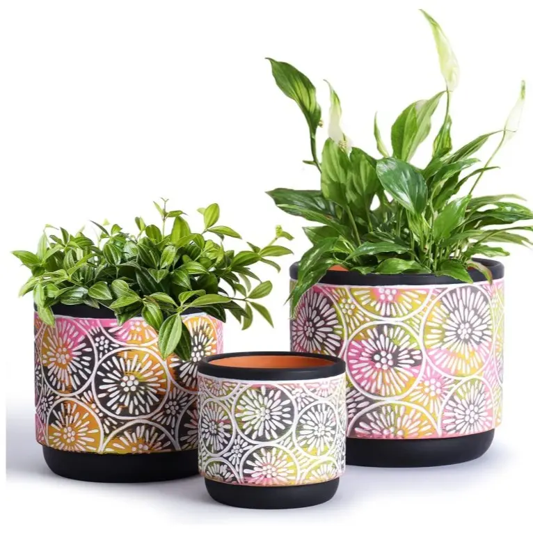 Ceramic Plant Pots Set of 3, Indoor Outdoor Flower Planters with Drainage Holes, 5.7 4.7 3.5 Inch for Succulents Cactus Plants