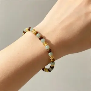 Triple Prosperity 4mm Beaded Bracelet, Citrine Tiger Eye Green Aventurine Abundance Crystal Jewelry Gift for Her Him