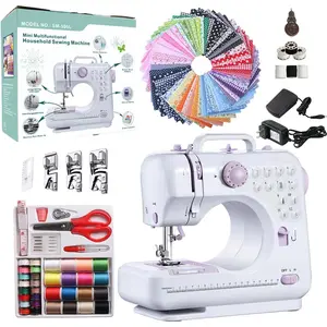 Sewing Machine for Beginners, Mini Small Sewing Machine with 50 Pcs and 32 Pcs Sewing Threads Kit, 12-in Stitches 2 Speed with Foot Pedal
