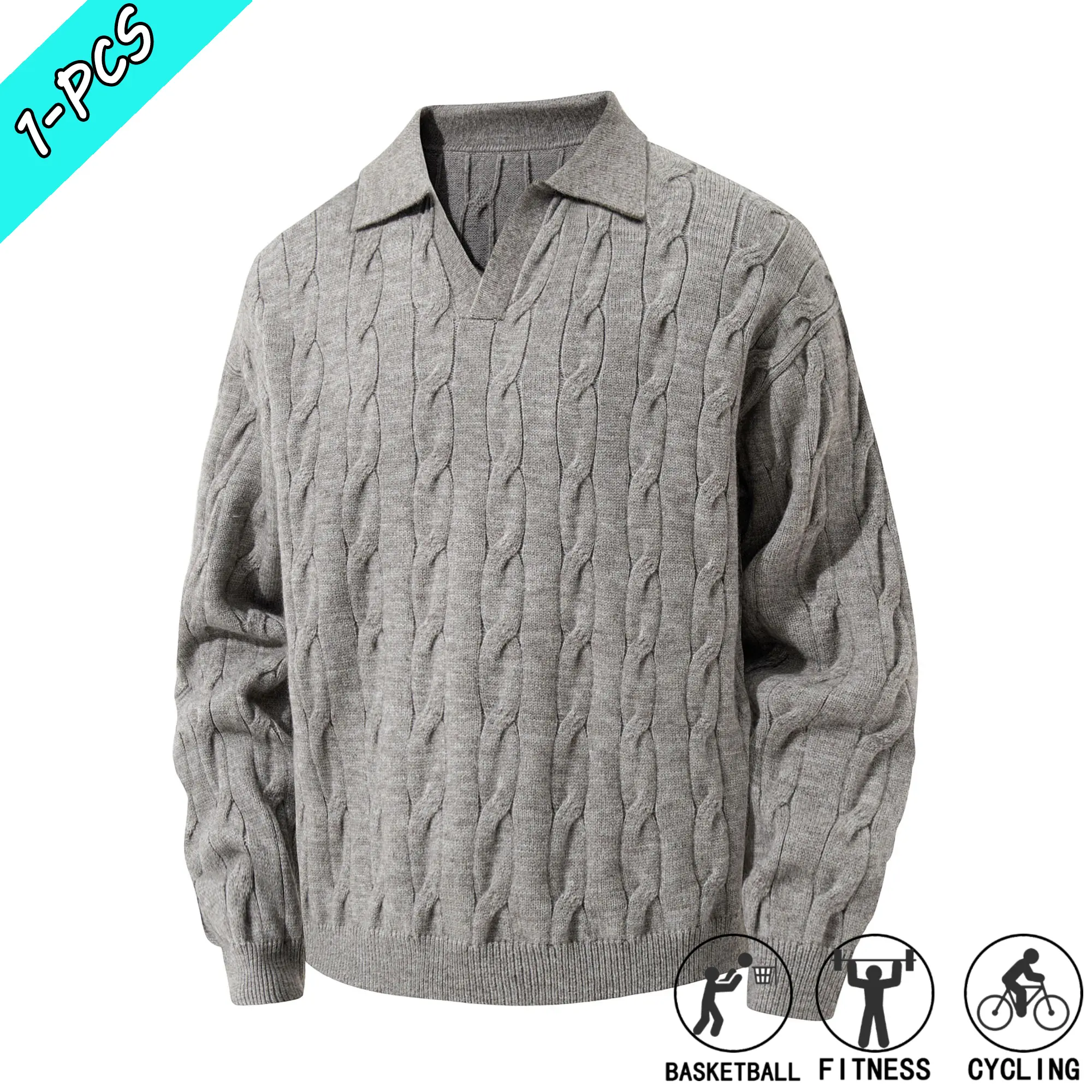 Men’s V-neck sweater for spring and autumn—a new casual fashion style. Unisex solid-color loose knit top suitable for everyday wear, commuting to work, and street outings.