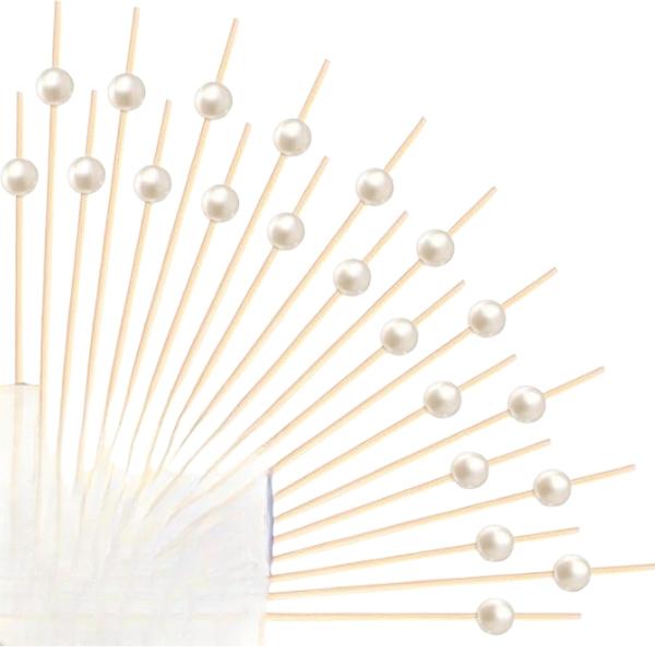 120 PCS White Pearl Cocktail Picks 4.7 Inch Bamboo Toothpicks for Appetizers, Drinks & Elegant Party Food Presentation