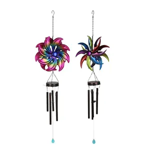 Set of 2 Metal Rainbow Spinner Hanging Wind Chimes Outdoor Decor Garden 46 Inches