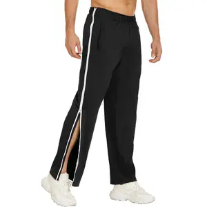 Mens Tear Away Basketball Pants 2 Side Zippers Snap Off Full Open Down Sweatpants Leg Post Surgery Pant with Pockets
