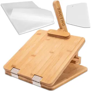 Wooden Tortilla Press - 10 Inch Square Wood Tortilla Maker Press with 60 Pcs Paper & Scraper, 4.5" to 10" Bamboo Mexican Tortillera Presser for Homemade Tortillas, Pataconera