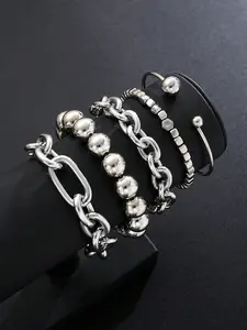 5pcs Simple Fashionable Metal Minimalist Beaded Chain Bracelet Set, Perfect for Women & Couples, Ideal for Various Occasions