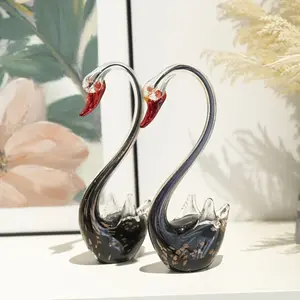 2 elegant handmade glass swan decorations, collectible sculptures, unique home and desktop decorations, ideal for home and office decor, and perfect gifts for weddings, anniversaries, birthdays, Thanksgiving, Valentine's Day, and Mother's Day  Ornaments