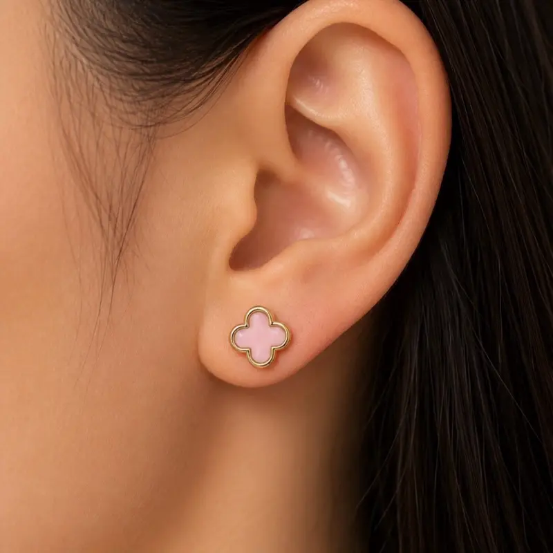 Pink clover stud earrings
