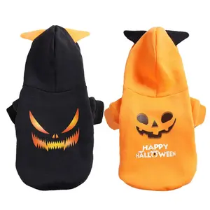 Halloween Pet Costume - Black Cat Design with Orange Hood, "HAPPY HALLOWEEN" Text, Halloween Theme Accessory