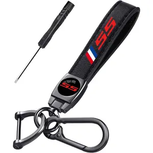 Genuine Leather Car Key Chain Fit Metal Keychain Ring Accessories Family Present for Men and Woman Keyring (Black)