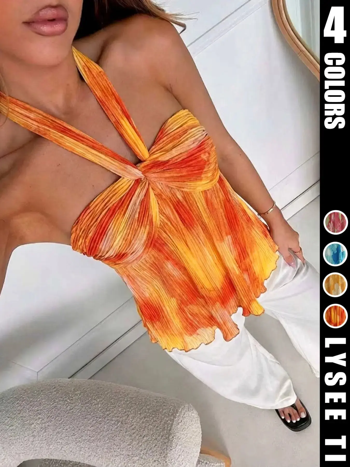 Women's Summer Sexy Vacation Gradient Color Backless Halter Neck Fit Top, Stylish Chic Ruched Design, Perfect for Casual Wear