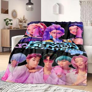 K-Pop Demon Hunter Star Team Blanket Soft Flannel Sofa Bed Cover Blue Lightweight All-Season Travel Camping Home Rug Cozy Versatile
