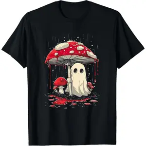 100% Cotton Unisex Cottagecore Halloween Shirt Ghost Mushroom Spooky T-Shirt
