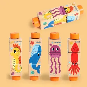 Wooden Children Rotating Match Block Puzzle Logic Thinking Kindergarten Educational Toy, Cognitive Development Early Learning