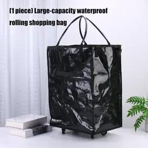 Hauler Rolling Tote Bag, 60L Collapsible Portable Shopping Cart with Wheels for Groceries, Laundry, Organization – Heavy Duty Utility Tote, Basket with Wheels, Black