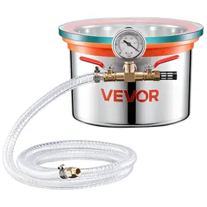 【Spotlight Day】VEVOR 1.5 Gallon Vacuum Chamber, Stainless Steel, Vacuum Degassing Chamber with Tempered Glass Lid, Hose, Air Filter, for Resin Casting, Stabilizing Wood, Degassing Silicone, Epoxies, Essential Oils